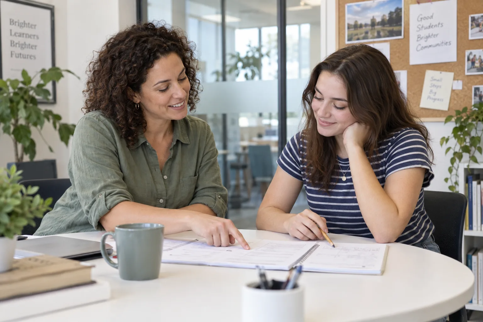 A tutor working through notes with a student